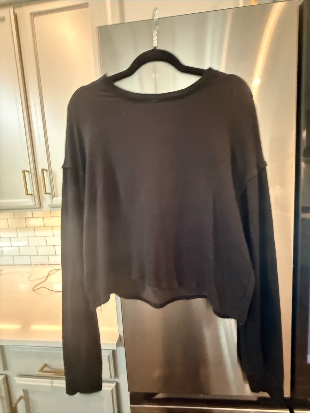 Free People Black Cropped Crewneck Sweatshirt